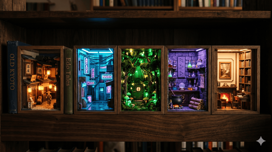 Book Nook Ideas — 15 Stunning Miniature Shelf Inserts to Transform Your Bookshelf - NOOKA | Book Nook Kits