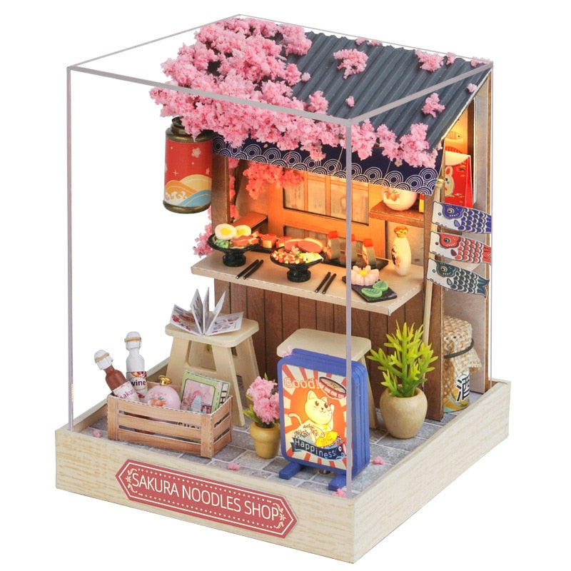 Sakura Noodles Shop DIY miniature house kit – Japanese noodle shop with LED lights | NOOKA