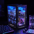 Cyberpunk City Book Nook Kit glowing on dark bookshelf – purple blue neon LED street scene | NOOKA