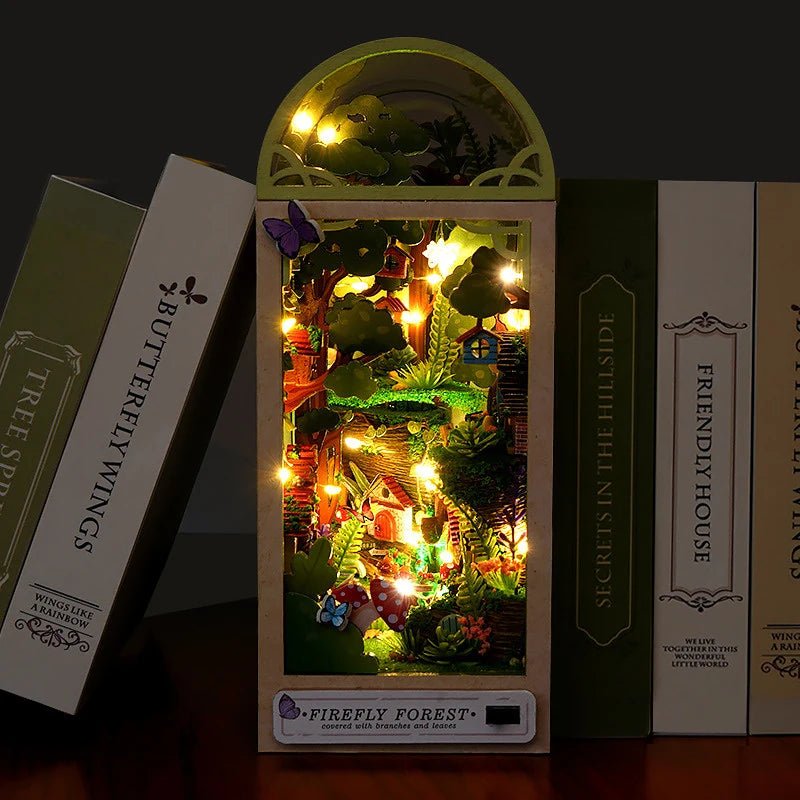 Firefly Forest Book Nook Kit – DIY miniature enchanted forest shelf insert with LED lights | NOOKA