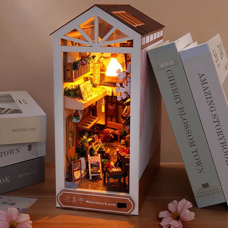 DIY Japanese miniature kit for adults – sakura street scene with kimono figure and LED lights