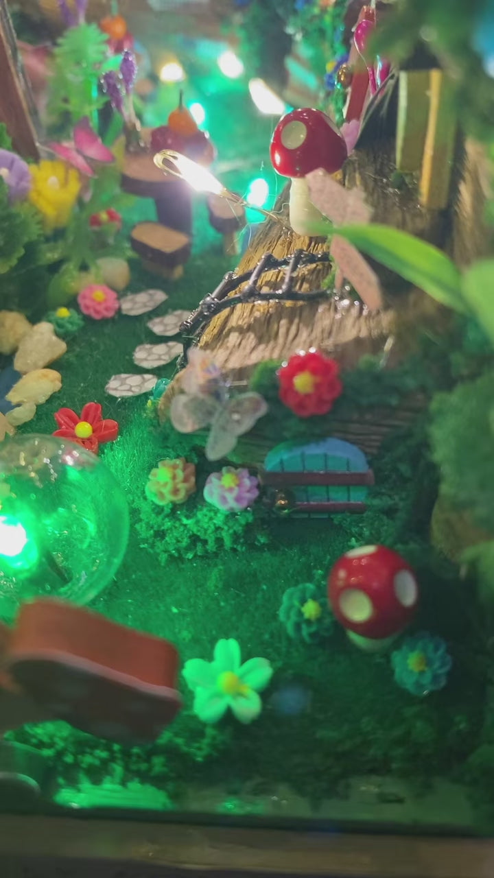 Kit de coin lecture « Forêt des lucioles » – Insert d'étagère miniature à monter soi-même « Forêt enchantée » avec lumières LED